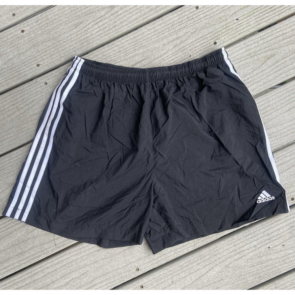 Vintage 2002 Adidas Shorts Womens XL Black White 3 Stripe Nylon Y2K Athletic